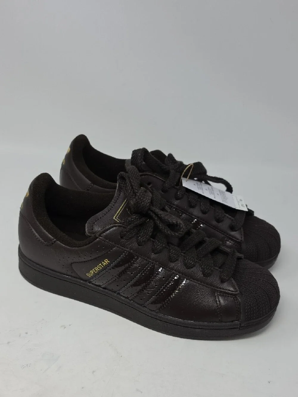 adidas Black Superstar Low-Top Sneakers with Gold Accents Unisex Men 9 Women 10